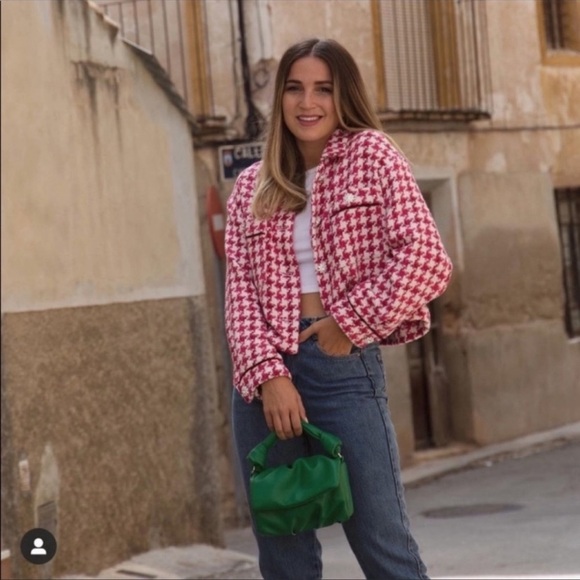 Zara Textured Weave Blazer Jewel Buttons Raspberry Pink NWT Ref 8642/114 - Picture 14 of 14